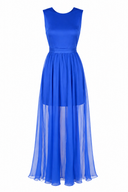 Rochie din voal cu amestec de matase si spate decupat blue