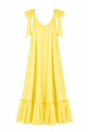 Rochie lunga vaporoasa din matase cu esarfe Yellow