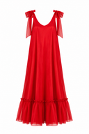 Rochie lunga vaporoasa din matase cu esarfe Red