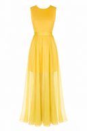 Rochie din voal cu amestec de matase si spate decupat yellow