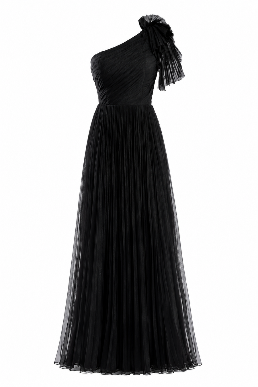 Rochie asimetrica din matase peliculizata cu un umar accesorizat
