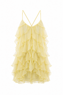 Rochie Lucky scurta din matase cu volane ample Yellow print