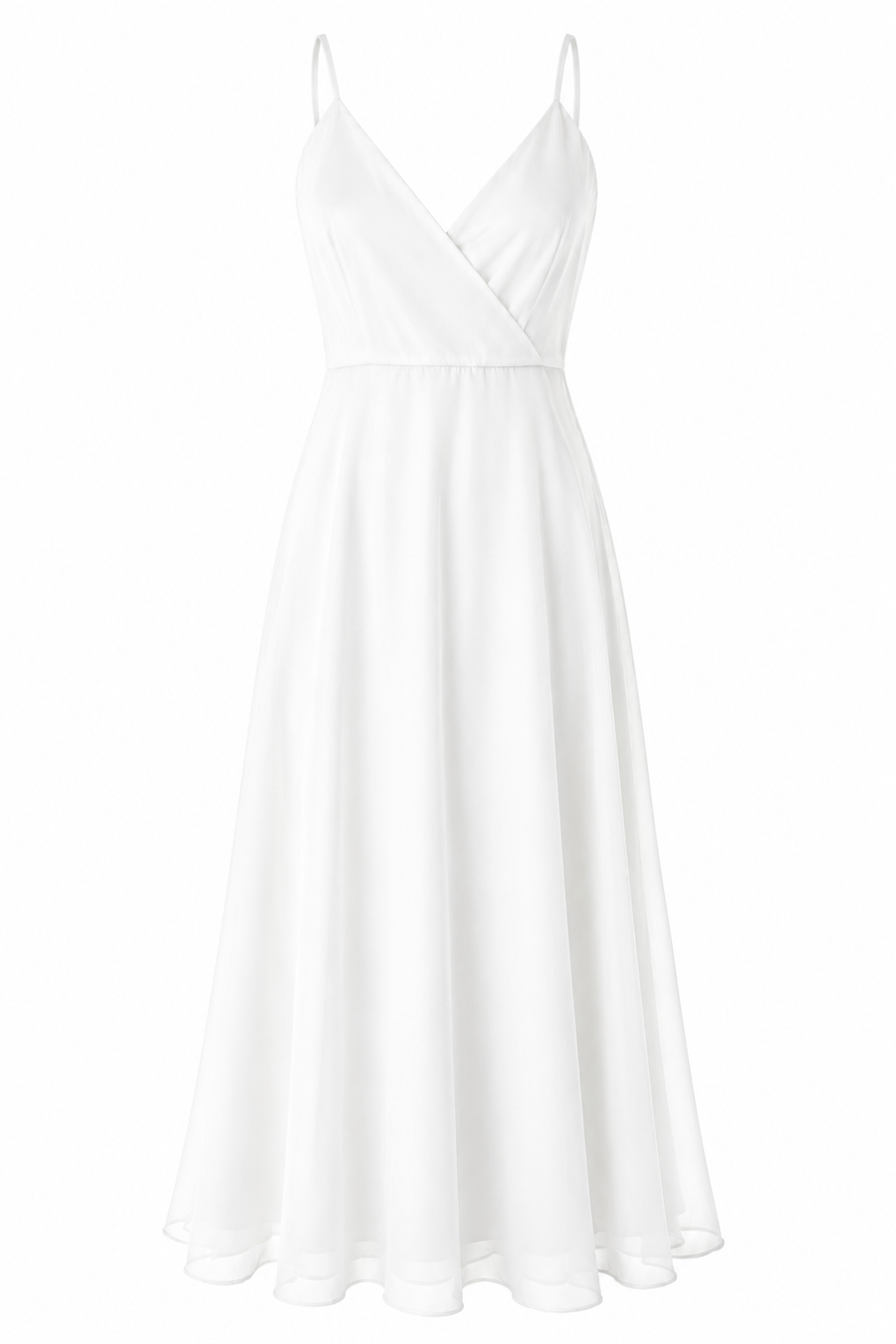 Rochie midi  cu bretele subtiri si decolteu petrecut White