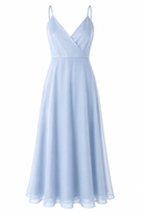 Rochie midi  cu bretele subtiri si decolteu petrecut Baby Blue