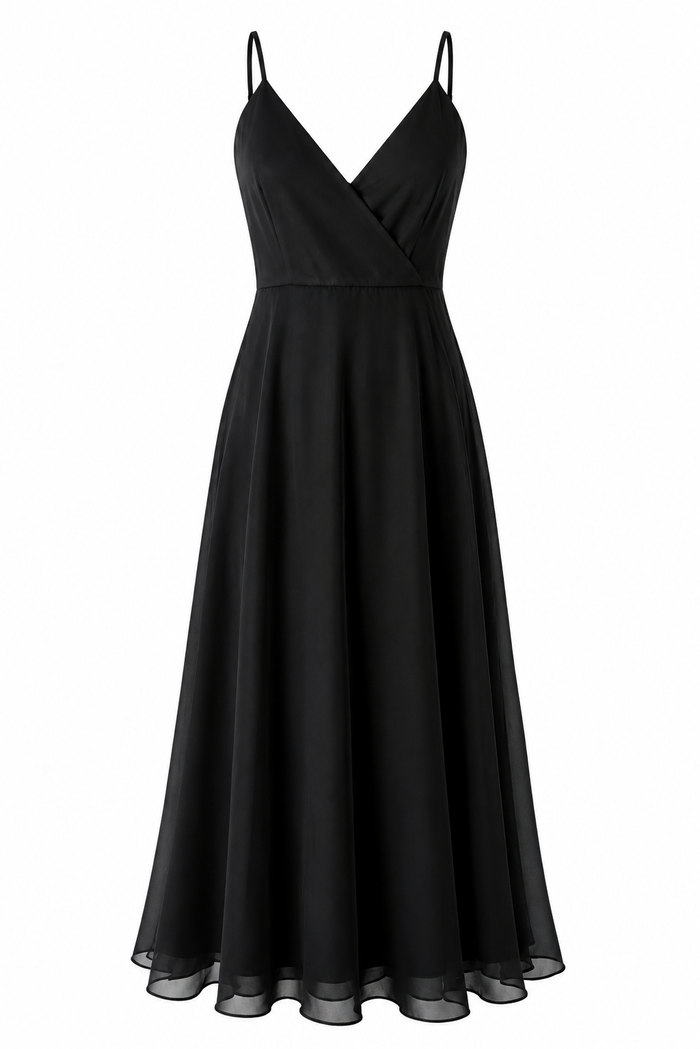 Rochie midi  cu bretele subtiri si decolteu petrecut Black