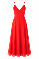 Rochie midi  cu bretele subtiri si decolteu petrecut Red