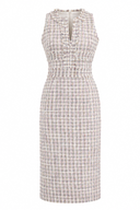 Rochie midi pastel din tweed cu guler inalt