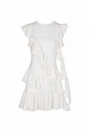 Rochie mini White asimetrica cu volane