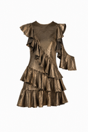 Rochie mini Dark Gold asimetrica cu volane