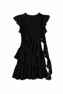 Rochie mini Dark Black asimetrica cu volane