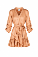 Rochie petrecuta cu mansete late si volan Dark Beige