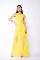 Rochie din voal cu amestec de matase si spate decupat yellow