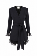 Rochie sacou cu volane din matase si cordon in talie