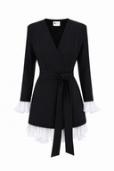 Rochie sacou cu volane din matase si cordon in talie