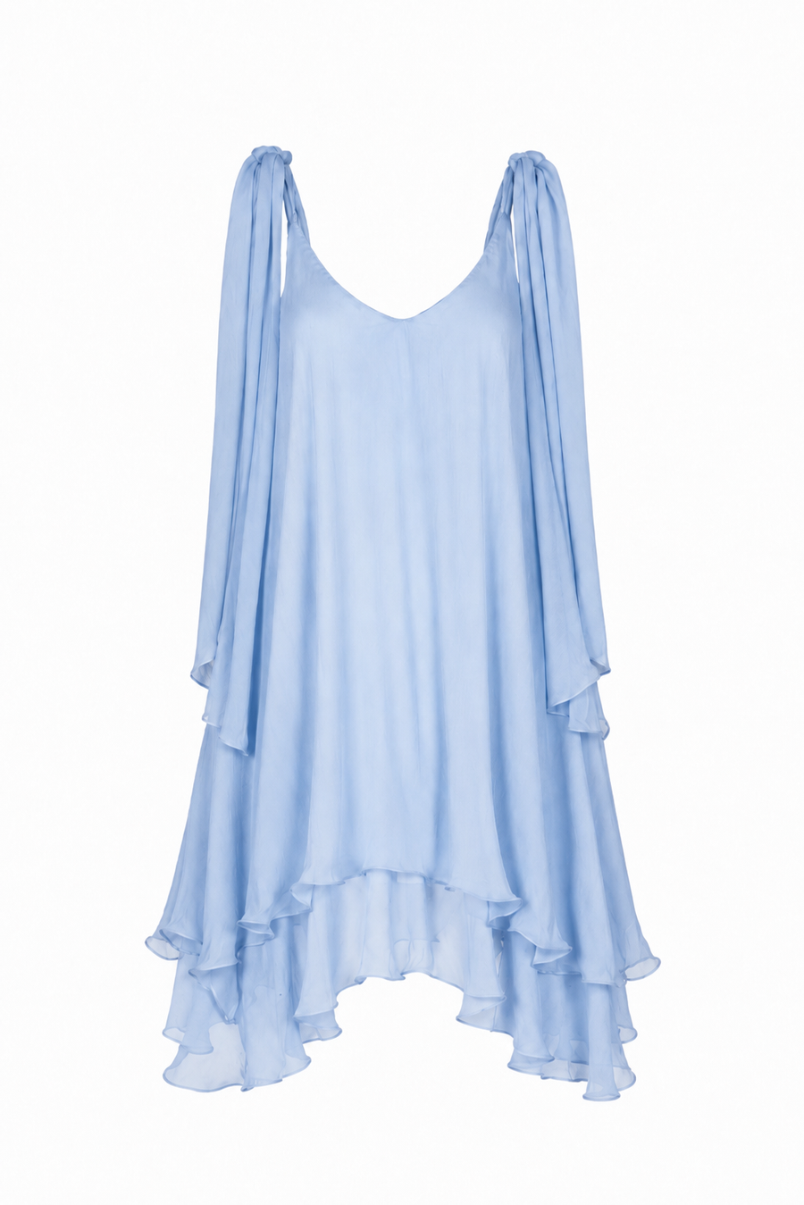 Rochie mini din matase cu esarfe Baby Blue