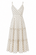 Rochie midi din voal cu buline si spate decupat Ivory Polka Dot
