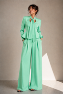 Pantaloni palazzo cu pliuri mint
