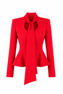 Sacou cu esarfe si talie structurata Red