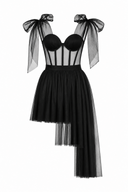 Asymmetrical dress with transparent corset