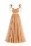 Long tulle dress with bow straps