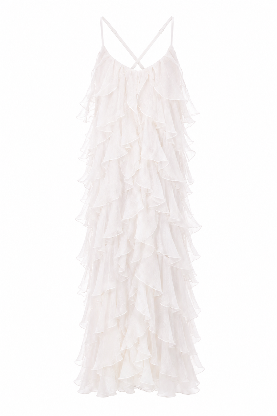 Rochie maxi cu volane din amestec de matase Lucky White