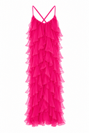 Rochie maxi cu volane din amestec de matase Lucky Fucsia