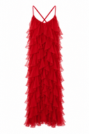 Rochie maxi cu volane din amestec de matase Lucky Red